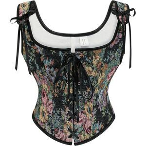 Floral Lace-Up Corset Top